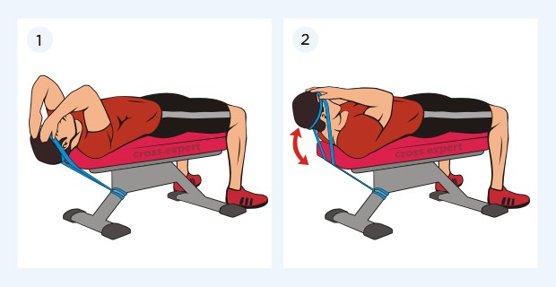 тренировка шеи с петлями лежа на скамье