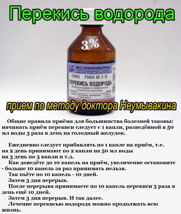 Как принимать внутрь перекись водорода в лечебных целях. Польза по Неумывакину