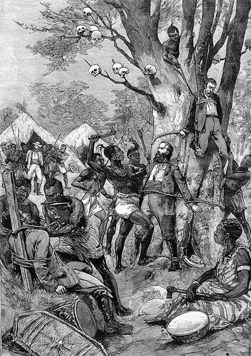 Европейских миссионеров часто убивали каннибалы из Конго. Французская гравюра 1898 г